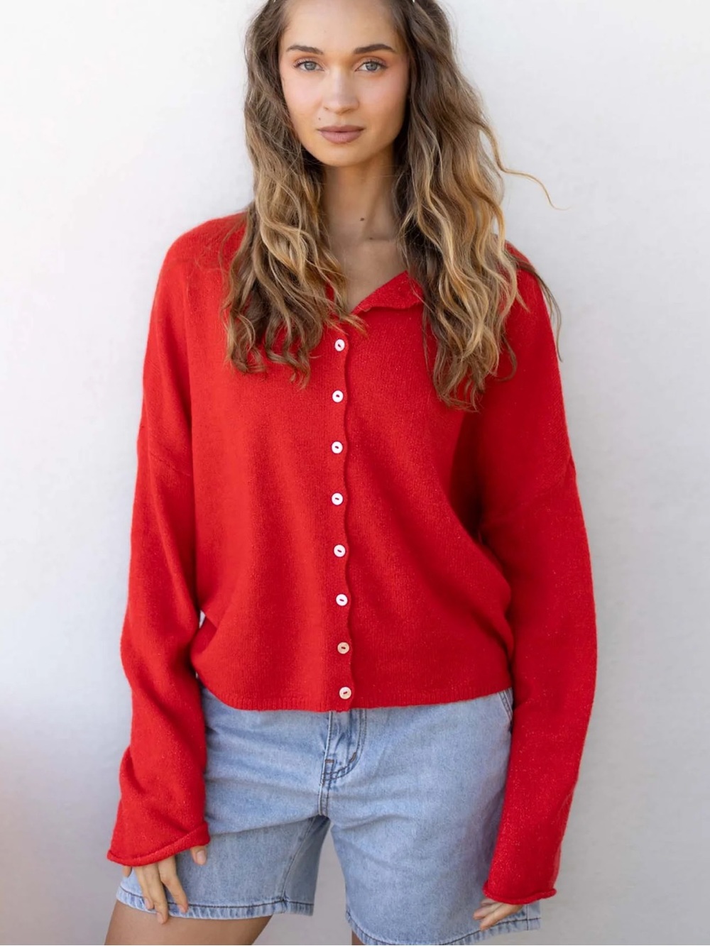 Things Between Tomato Red Piper Cardigan XS